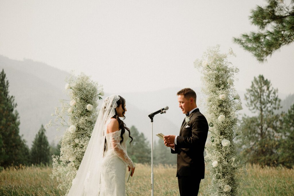 See this wedding at White Raven with Montana views, mountain engagement session and full wedding weekend festivities!  