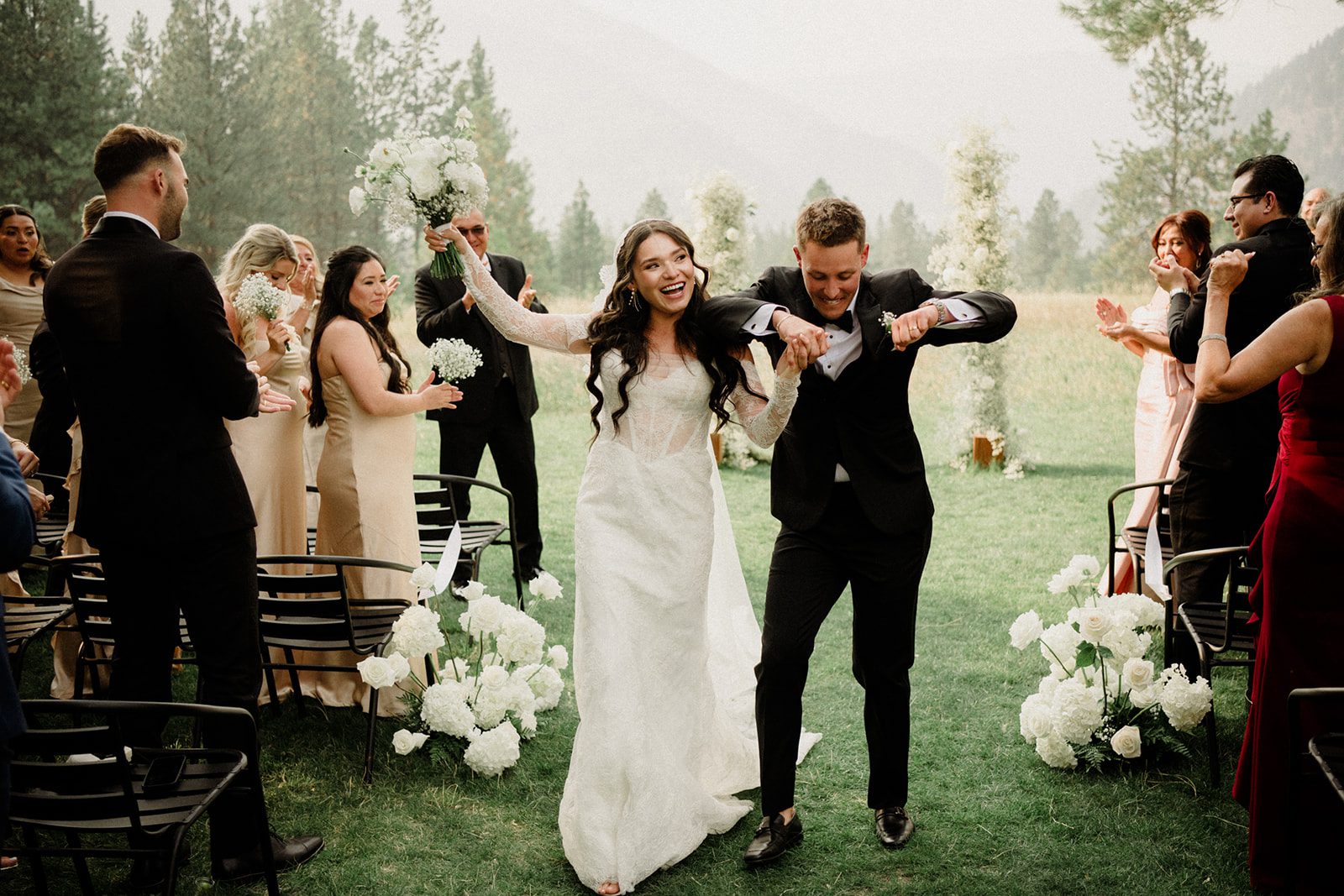 See this wedding at White Raven with Montana views, mountain engagement session and full wedding weekend festivities!  