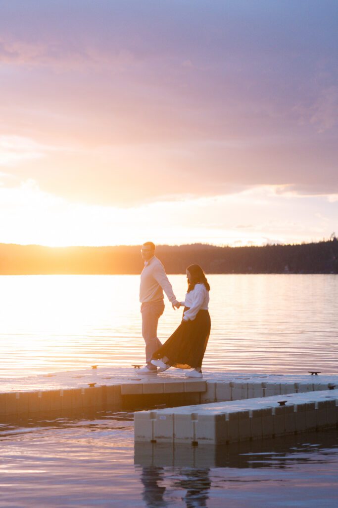 Whitefish surprise proposal on Whitefish Lake at sunset. Get tips on how to plan a surprise proposal, timing, outfit ideas, and how to make it feel natural and unforgettable.