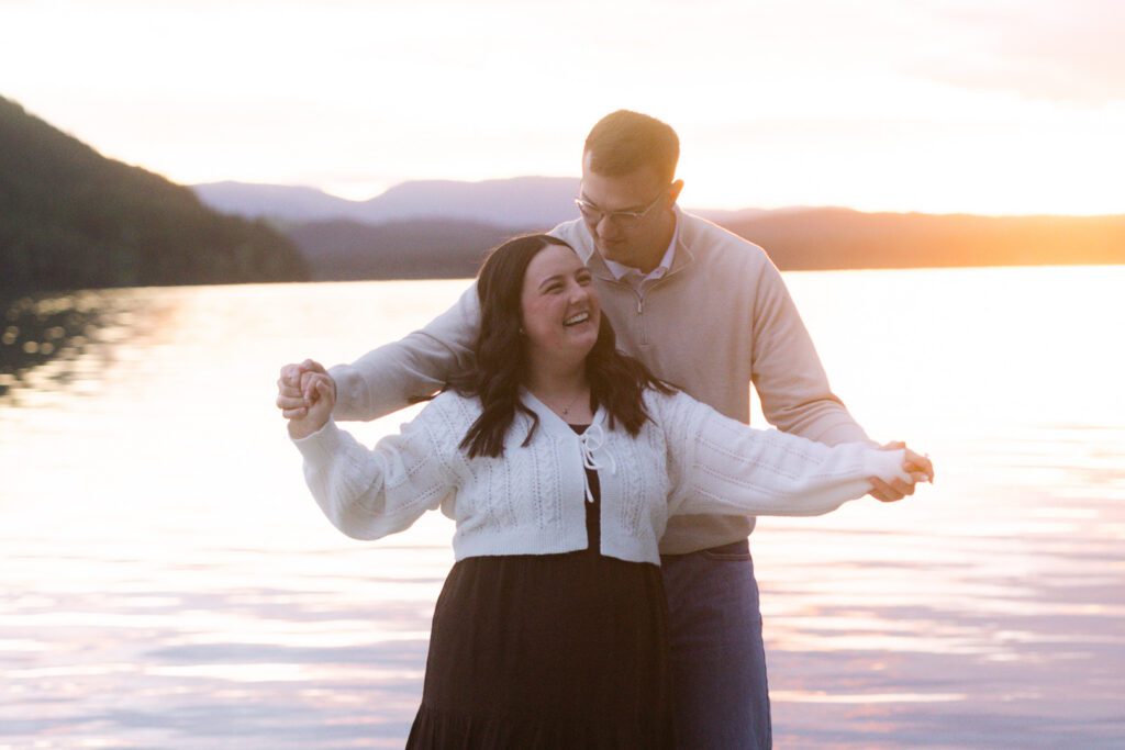 Whitefish surprise proposal on Whitefish Lake at sunset. Get tips on how to plan a surprise proposal, timing, outfit ideas, and how to make it feel natural and unforgettable.