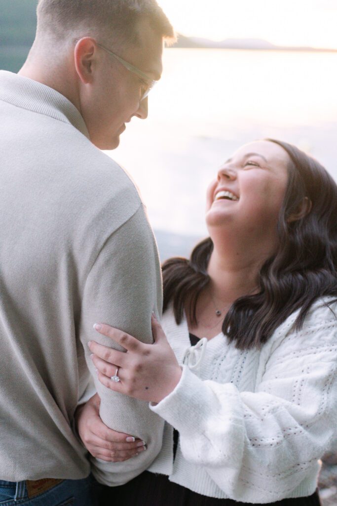 Whitefish surprise proposal on Whitefish Lake at sunset. Get tips on how to plan a surprise proposal, timing, outfit ideas, and how to make it feel natural and unforgettable.