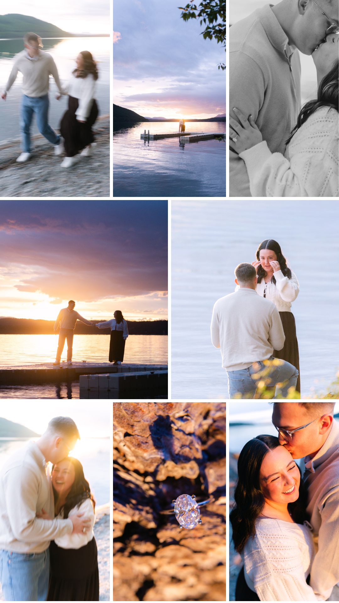 Whitefish surprise proposal on Whitefish Lake at sunset. Get tips on how to plan a surprise proposal, timing, outfit ideas, and how to make it feel natural and unforgettable.