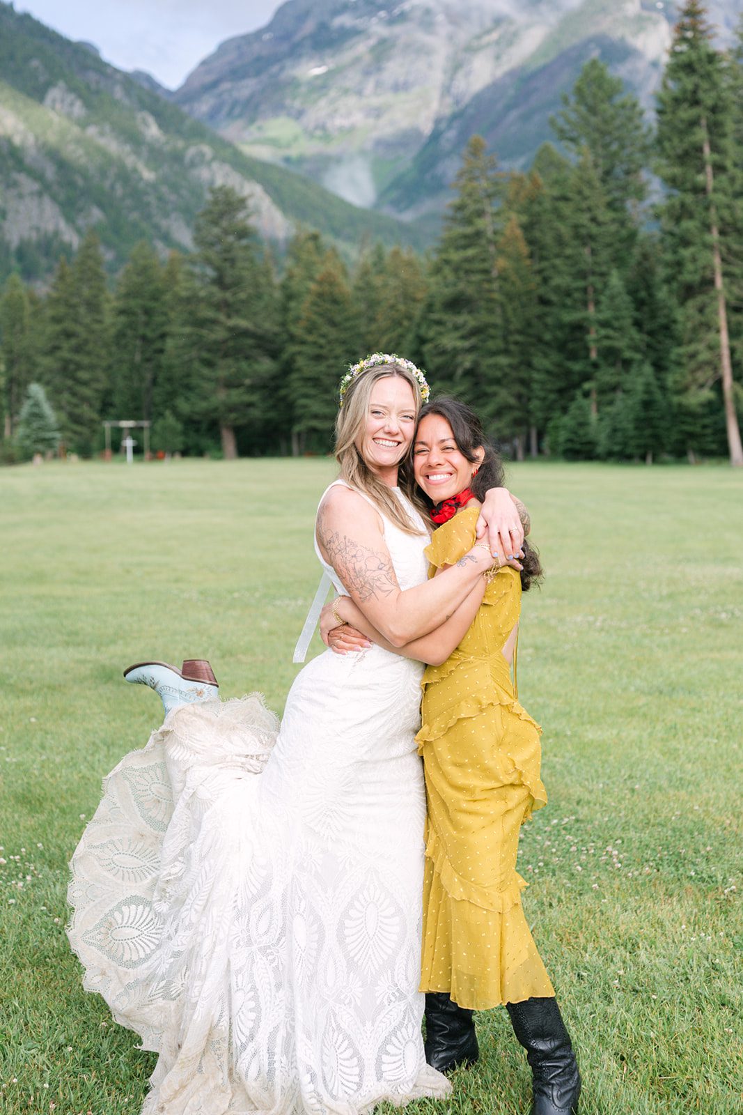 See Katy and Nick’s summer camp wedding in Montana at Luccock Park! Boho wedding style, live band and fun camp-inspired ideas.